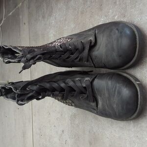 Wanted Studded Side Zip/Lace up Black Boots Size 10